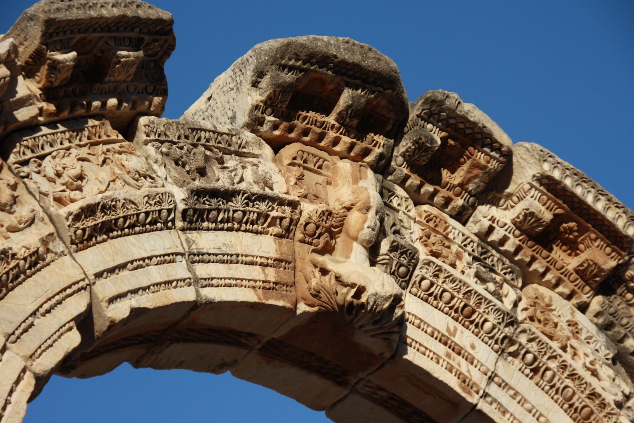 Carved detail on the Temple of Hadrian at Ephesus.