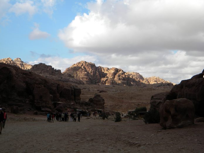 The rocky archaeological landscape of Petra in Jordan